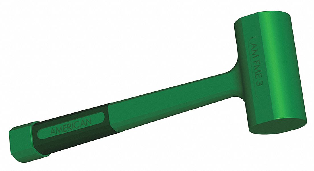 Dead Blow Hammer: Steel Handle, 3 lb Head Wt, 2 1/4 in Hammer Face Dia, 14 in Overall Lg