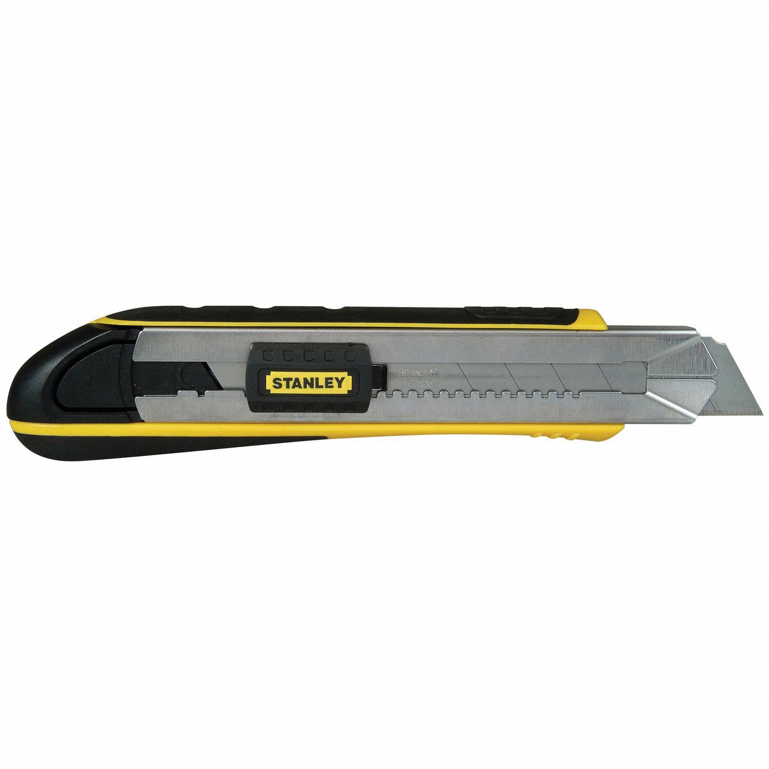 Snap-Off Utility Knife: 8 1/2 in Overall Lg, Rubberized, 7 Segments, 4 Blades Stored, Black
