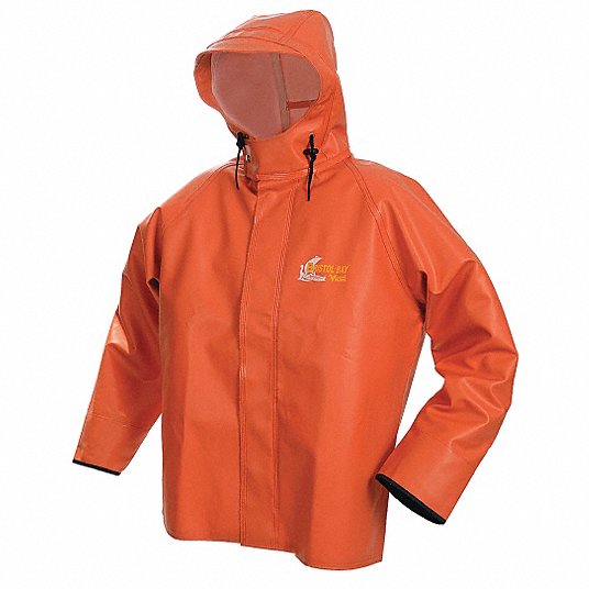 VIKING Rain Jacket with Hood: S, Orange, Snaps, Attached Hood, 0 Pockets,  Hip Lg