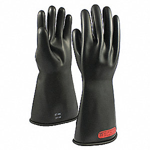 INSULATING GLOVES, CLASS 0, MAX USE 1000 V, SIZE 10, BLACK, 14 IN, RUBBER