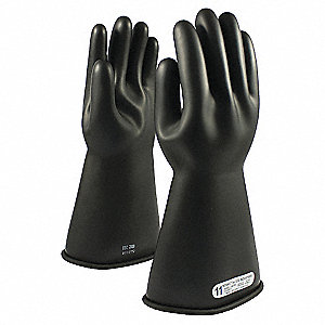 INSULATING GLOVES, CLASS 1, MAX USE 7500 V, SIZE 8, BLACK, 14 IN, RUBBER