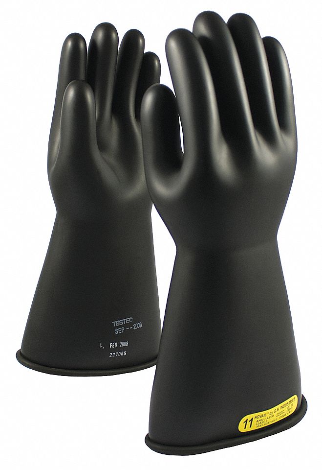 INSULATING GLOVES, CLASS 2, MAXIMUM USE 17000 V, SIZE 12, BLACK, 14 IN, RUBBER