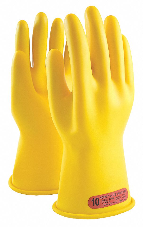 INSULATING GLOVES, CLASS 2, MAX USE 17000 V, SIZE 8, YELLOW, 14 IN, RUBBER