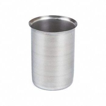 Beaker: 4.2 oz Capacity - oz, 2 5/8 in Overall Ht, Stainless Steel, Silver, Autoclavable, Beaker