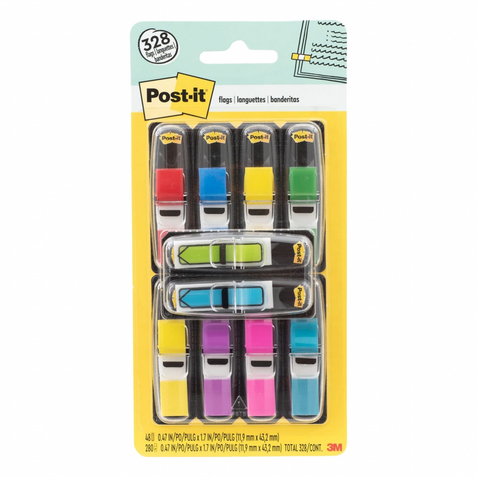 Sticky Flags: Assorted Bright/Assorted Primary, 35 Sheets per Pad, 10 Pads per Pack, 10 PK