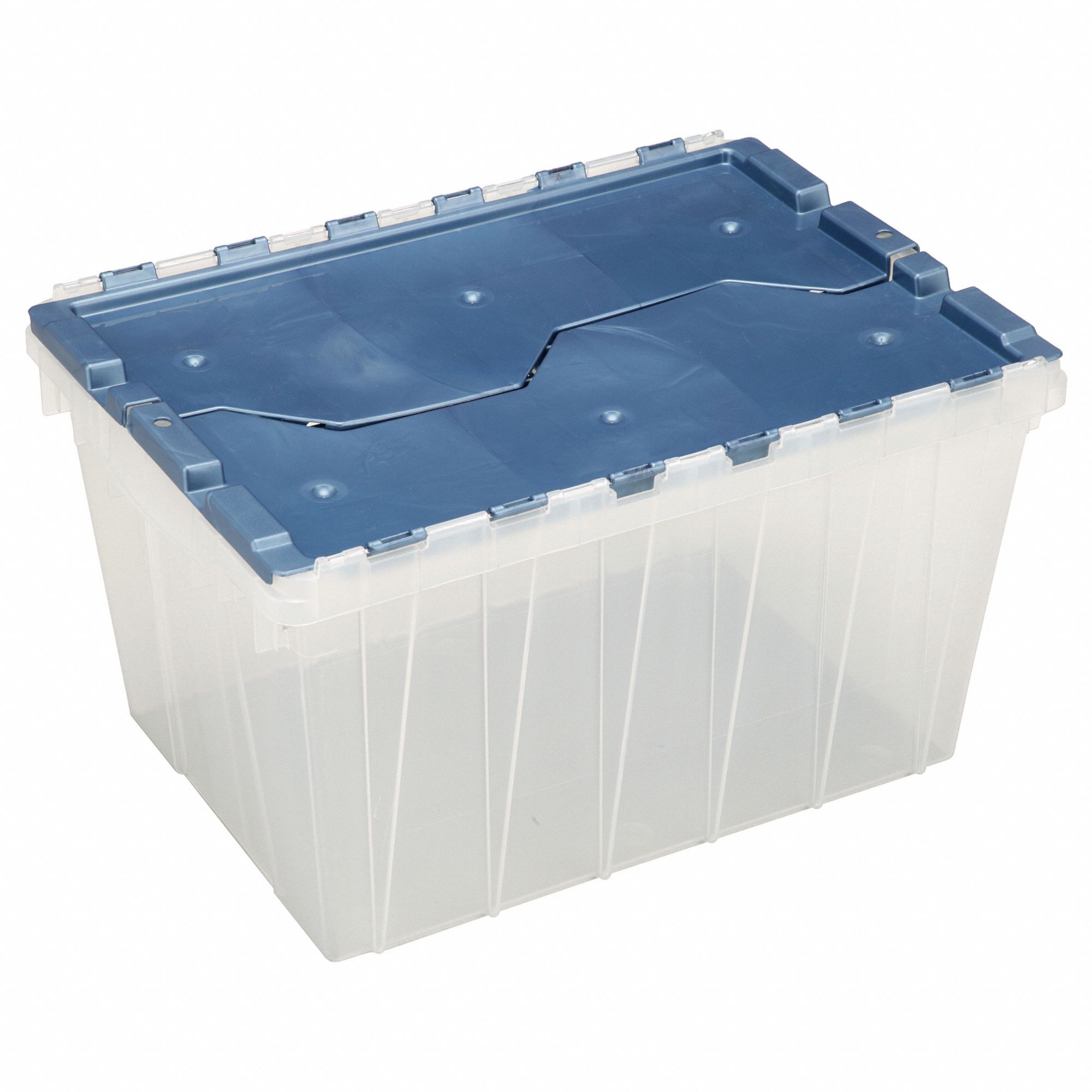 Heavy-Duty Plastic Tote w. Attached Lid - Storage Container