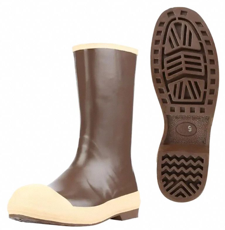 Rubber Boot: 10 Size, Mid-Calf Footwear, Steel, Tan, Neoprene, Neoprene
