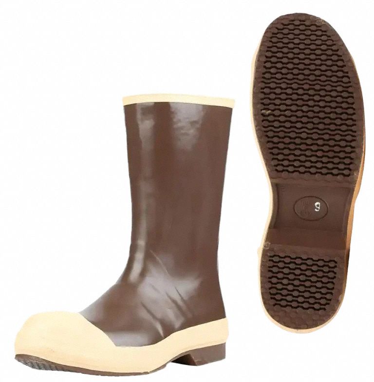 Rubber Boot: 10 Size, Mid-Calf Footwear, Steel, Brown, Neoprene, Neoprene