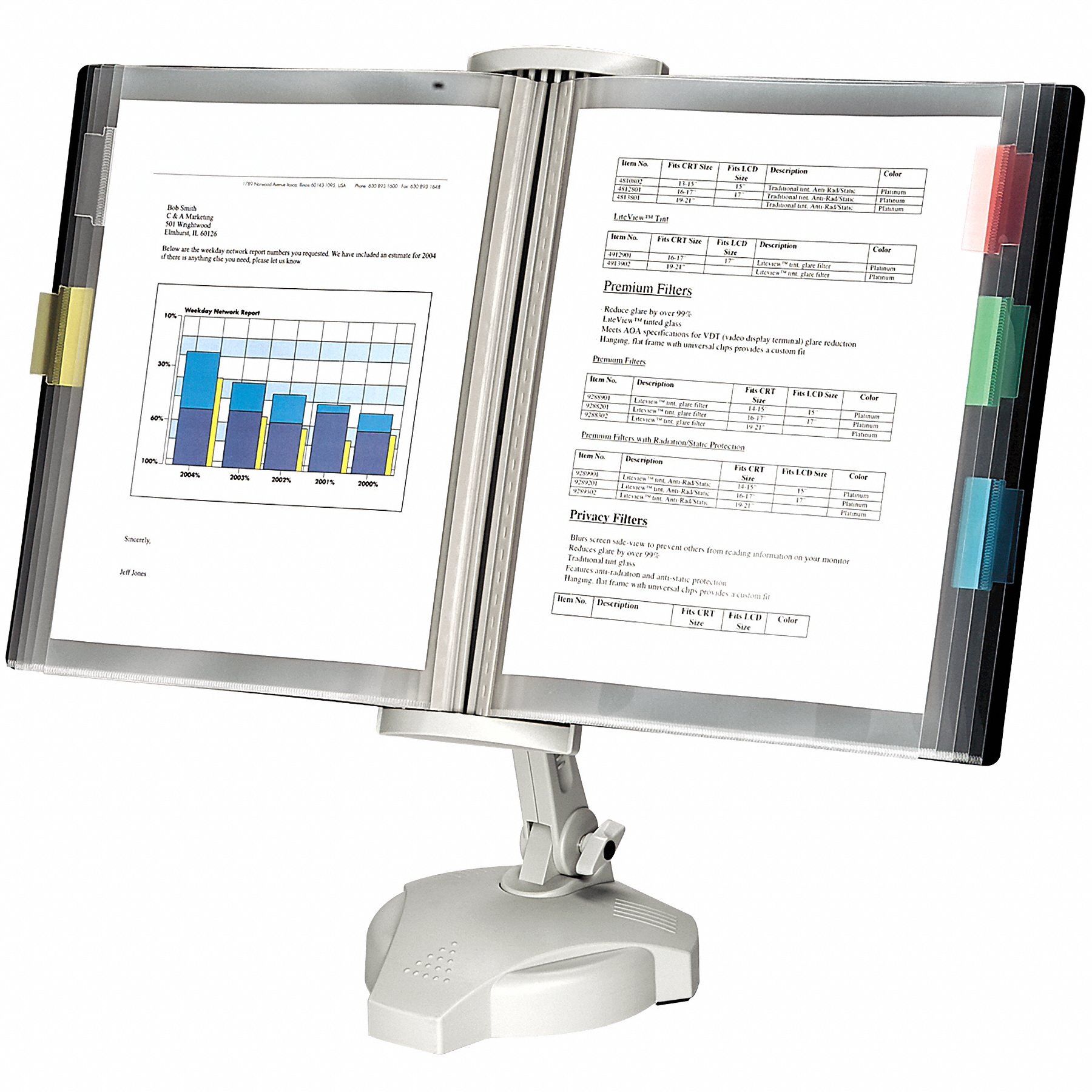 Document Display Kit: Desktop Mount, 18 5/8 in Ht, 21 1/8 in Wd