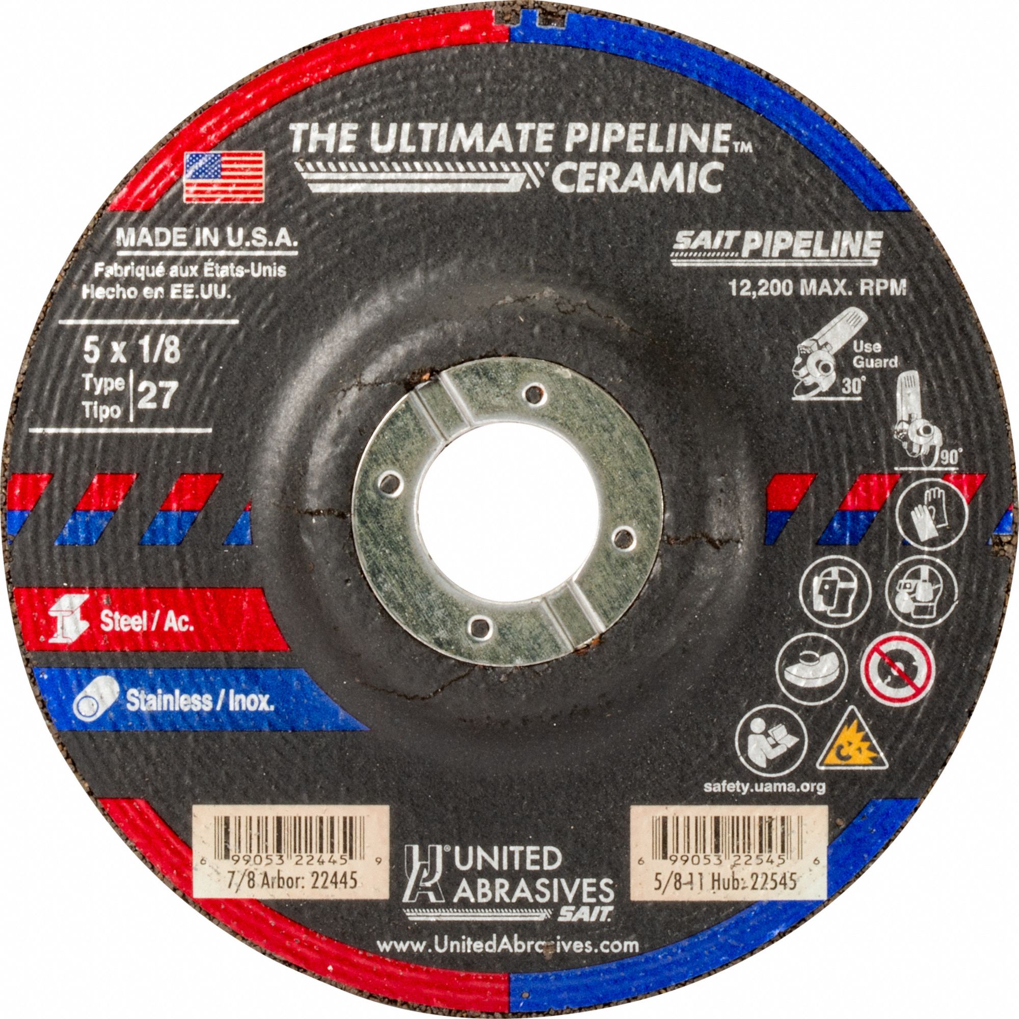 Abrasive Grinding Wheel: Type 27, 5" x 1/8" x 7/8", Ceramic, 24 Grit