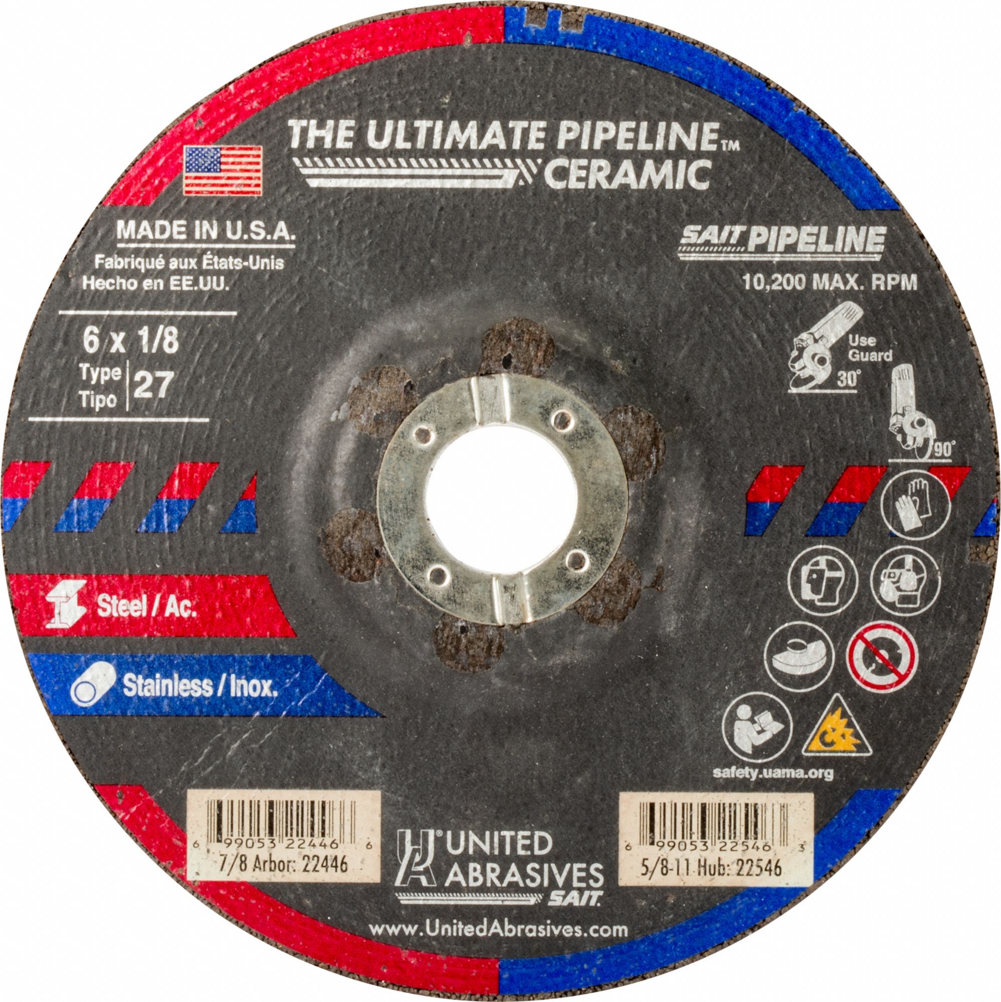 Abrasive Grinding Wheel: Type 27, 6" x 1/8" x 7/8", Ceramic, 24 Grit