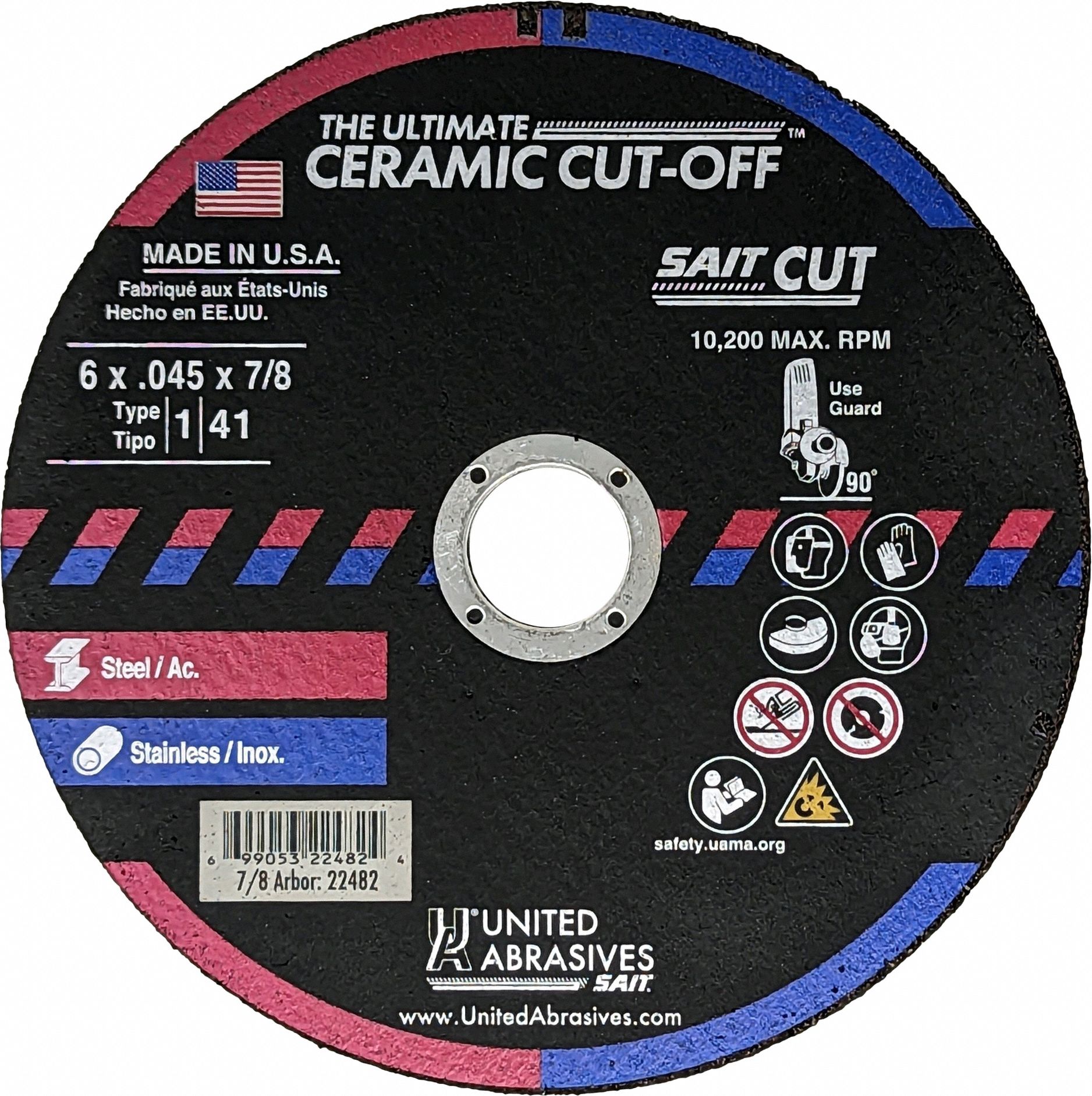 Abrasive Cutting Wheel: Type 1, 6" x 0.045" x 7/8", Ceramic, 60 Grit, The Ultimate Ceramic