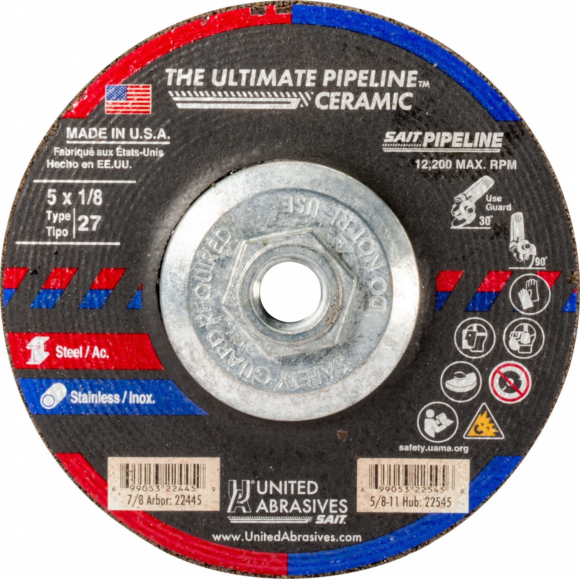 Abrasive Grinding Wheel: Type 27, 5" x 1/8" x 5/8"-11, Ceramic, 24 Grit