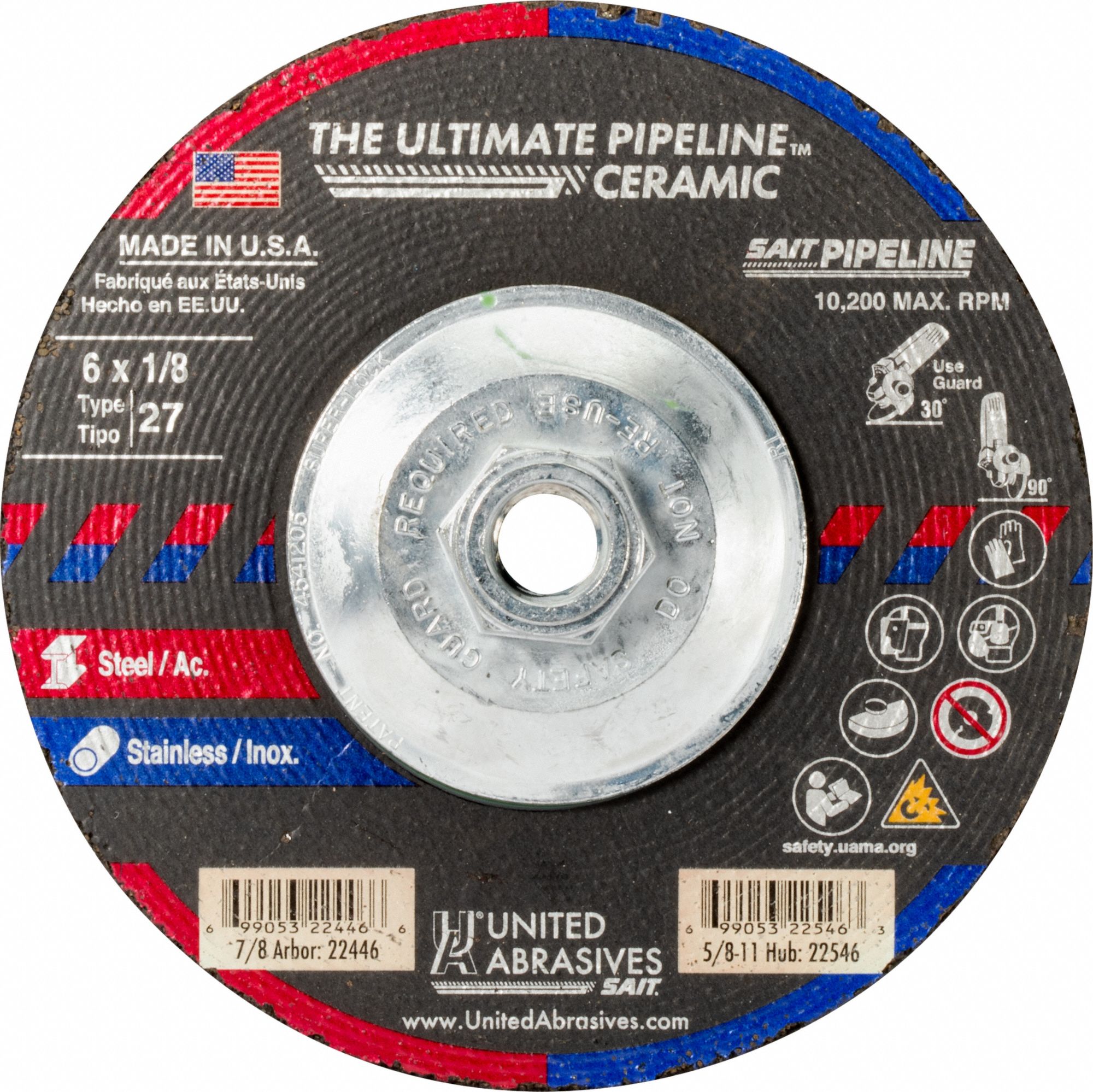 Abrasive Grinding Wheel: Type 27, 6" x 1/8" x 5/8"-11, Ceramic, 24 Grit