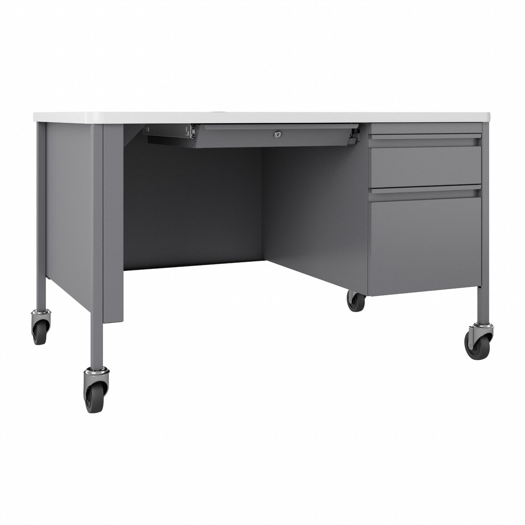 Rectangular Office Desk: Melamine/Particleboard, White, 1 Pedestals, 3 Drawers