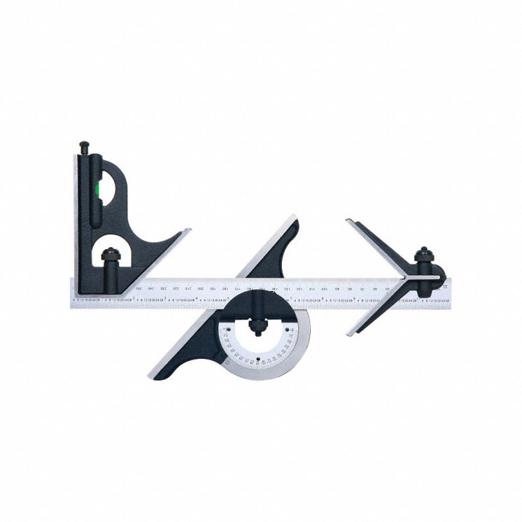 Combination Square Set: Inch/Metric, Satin Chrome, Satin Chrome Stainless Steel, Chrome