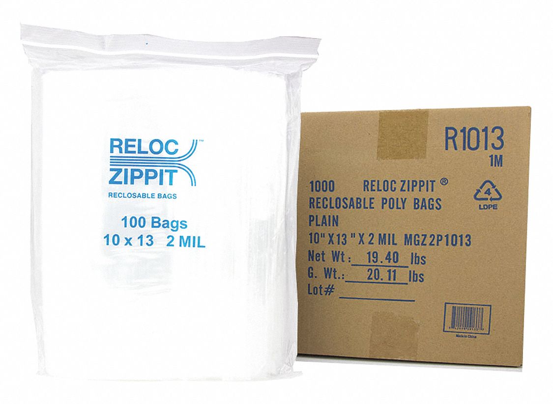 Reclosable Bag,  13 in L,  10 in W,  PK1000