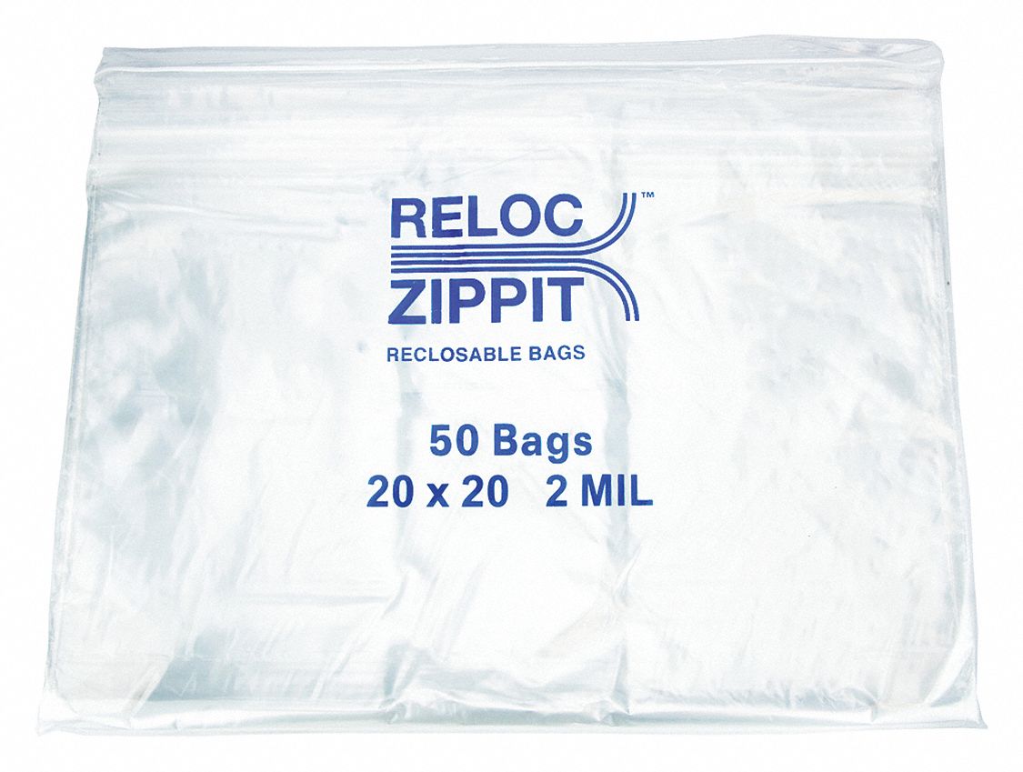 Reclosable Bag: 2 mil Thick, 20 in Wd, 20 in Lg, Hang Hole Not Included, Box, 500 PK