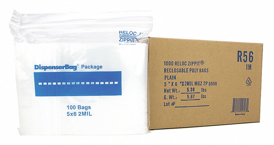 Reclosable Bag,  6 in L,  5 in W,  PK1000