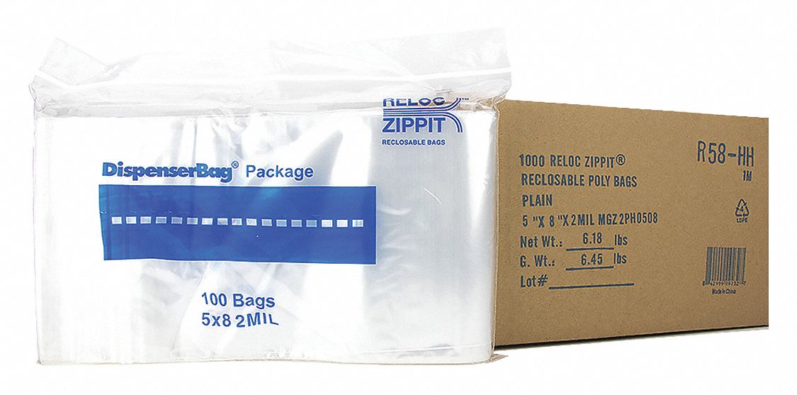 Reclosable Bag,  8 in L,  5 in W,  PK1000