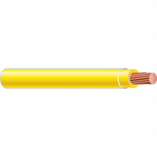 Wire: Copper, 14 AWG, 1 Conductors, Stranded, Yellow, 100 ft Lg, THHN/THWN