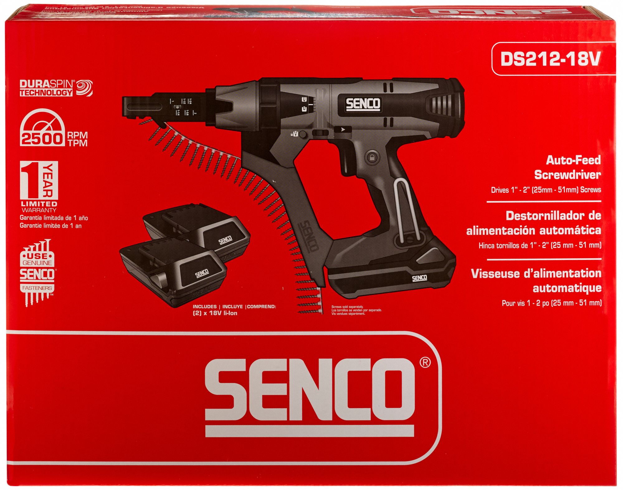 SENCO Screw Gun Kit, Cordless, 1/4 in Hex Drive Size, 2,500 RPM