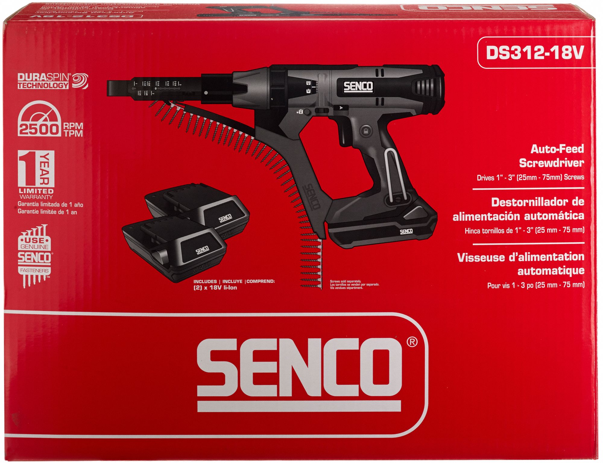 SENCO Screw Gun Kit, Cordless, 1/4 in Hex Drive Size, 2,500 RPM