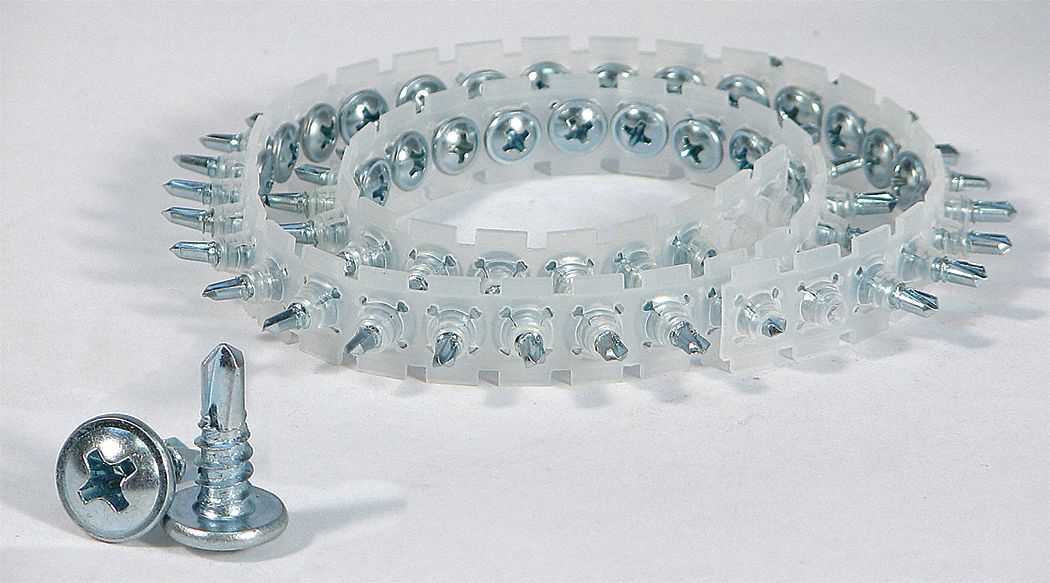 Collated Screw: Sheet Metal Screw, #8 Screw Size, 1/2 in Lg, Steel, Zinc-Plated, Truss, 1, 000 PK