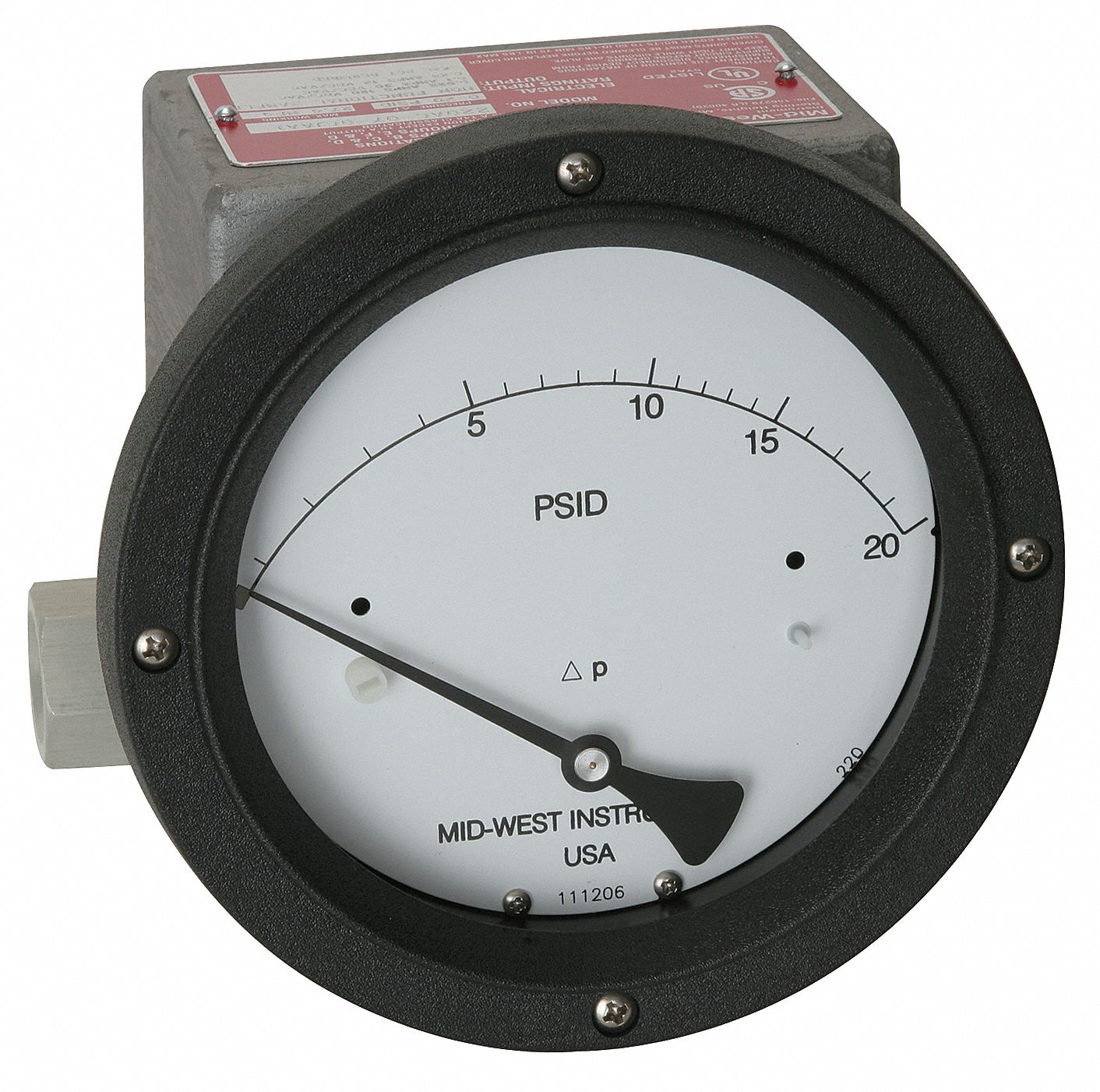 MIDWEST INSTRUMENT Pressure Gauge,0 to 50 psi   Differential Pressure Gauges   22A528|220 SC 02 O(AAA) 50P