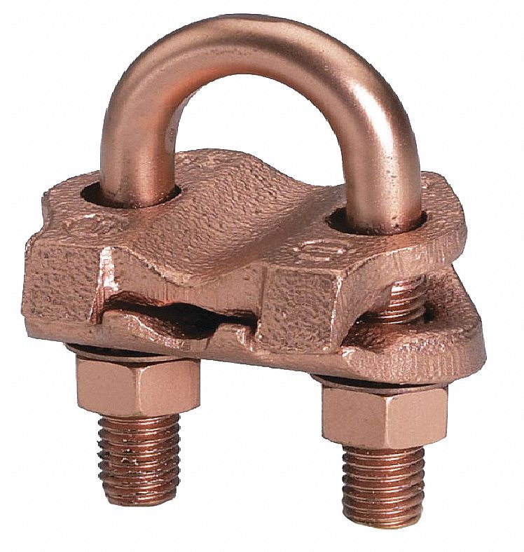 GROUNDING CONNECTOR, COPPER, ⅜ IN PIPE/⅝ IN TO ¾ IN ROD/#5 TO #6 REBAR, 1 GROUNDING WIRES