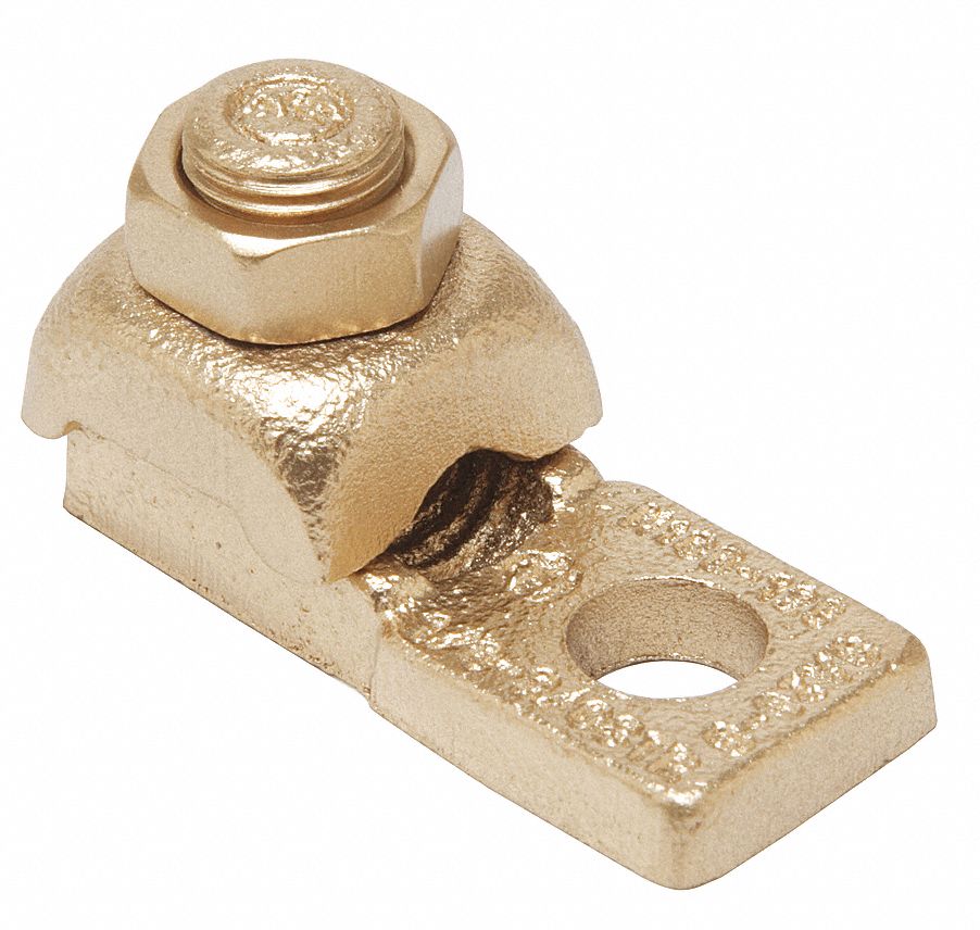 Wire Connector: 3/0 AWG – 4/0 AWG Wire Sizes, 3/8 in Stud Size, Unplated Copper Lug Body