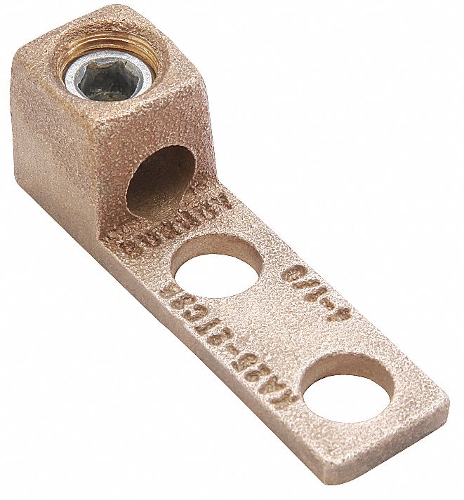 Wire Connector: 4 AWG – 1/0 AWG Wire Sizes, 3/8 in Stud Size, Unplated Copper Lug Body