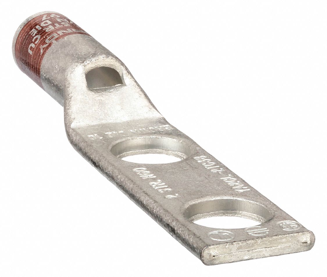 Compression Lug: For 2 AWG, Stranded Wire, 3/8 in Stud Size, Std, Copper Barrel