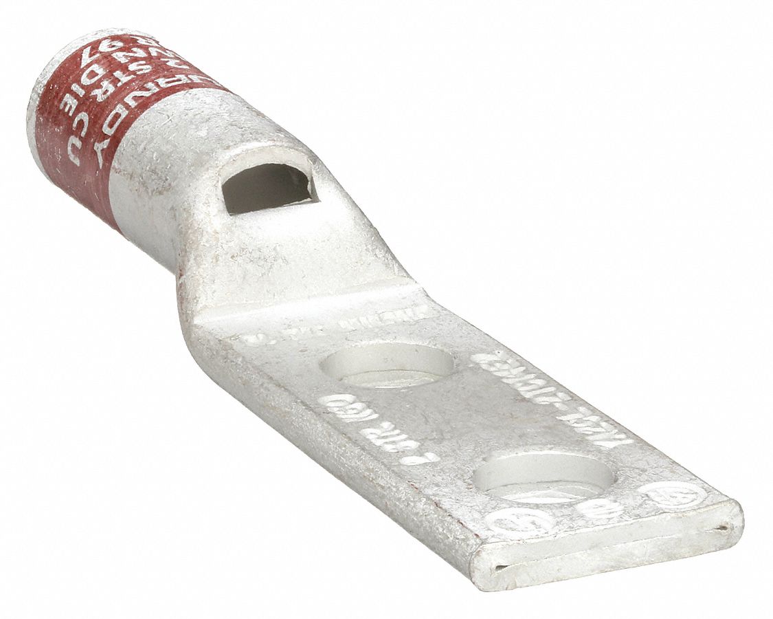 Compression Lug: For 2 AWG, Stranded Wire, 1/4 in Stud Size, Std, Copper Barrel