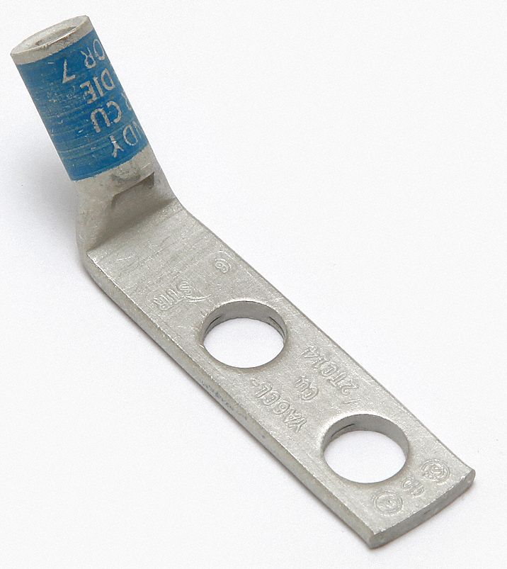 CONNECTEUR DE COMPRESSION À COSSE À DEUX TROUS, CUIVRE, 6 AWG, 2,04 PO LONGUEUR, 0,45 PO LARGEUR, 1/4 PO