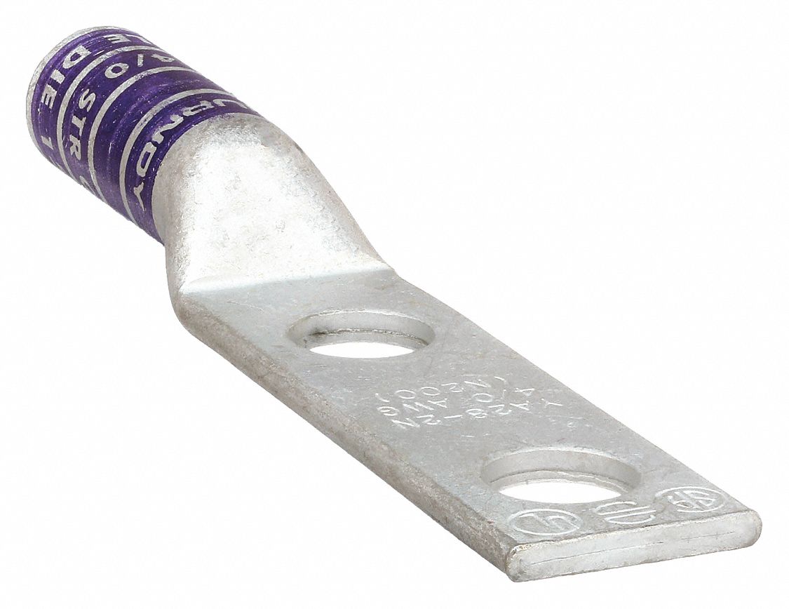 TWO-HOLE LUG COMPRESSION CONNECTOR, 4/0 AWG MAX WIRE SIZE, ½ IN STUD SIZE