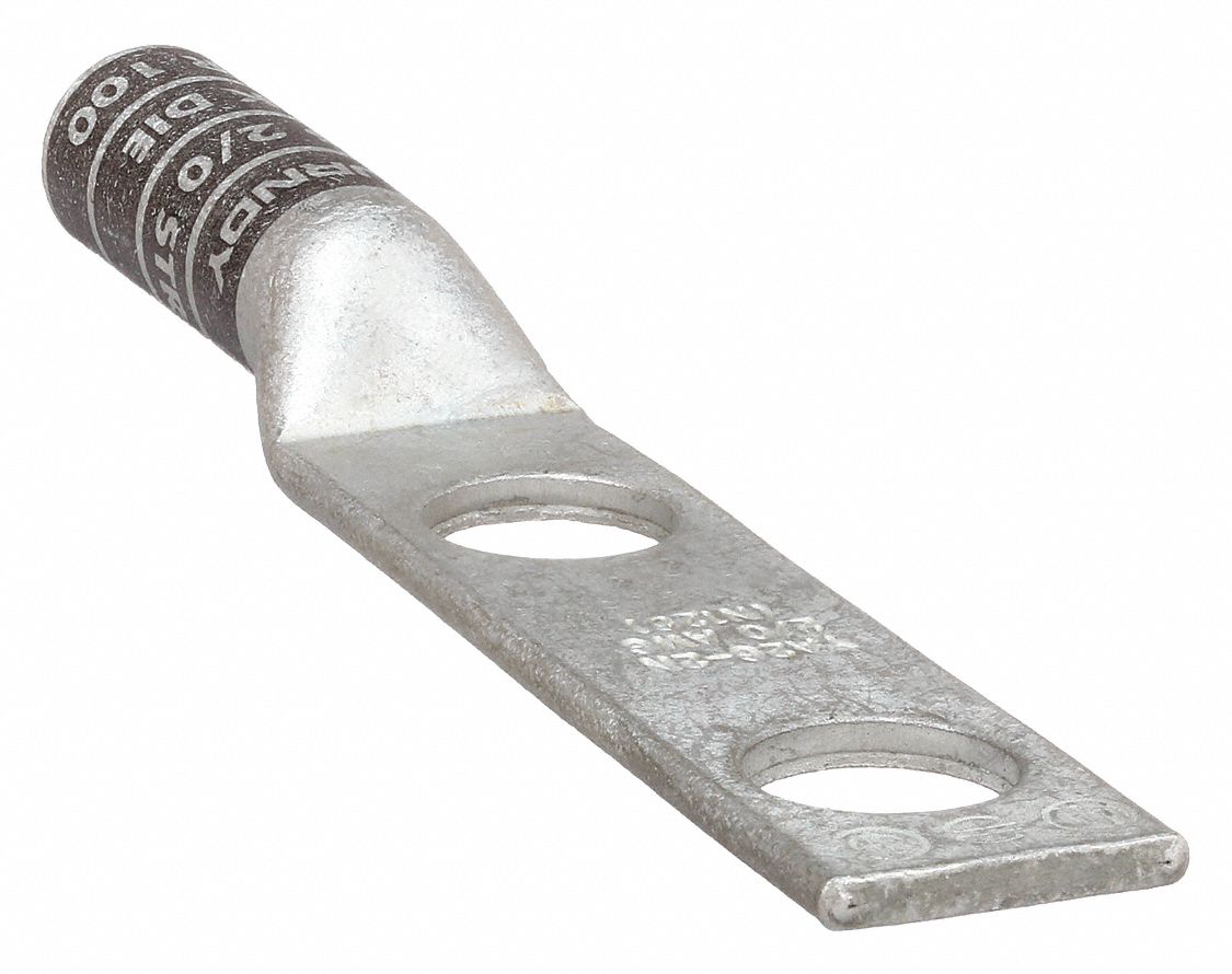 TWO-HOLE LUG COMPRESSION CONNECTOR, 2/0 AWG MAX WIRE SIZE, ½ IN STUD SIZE