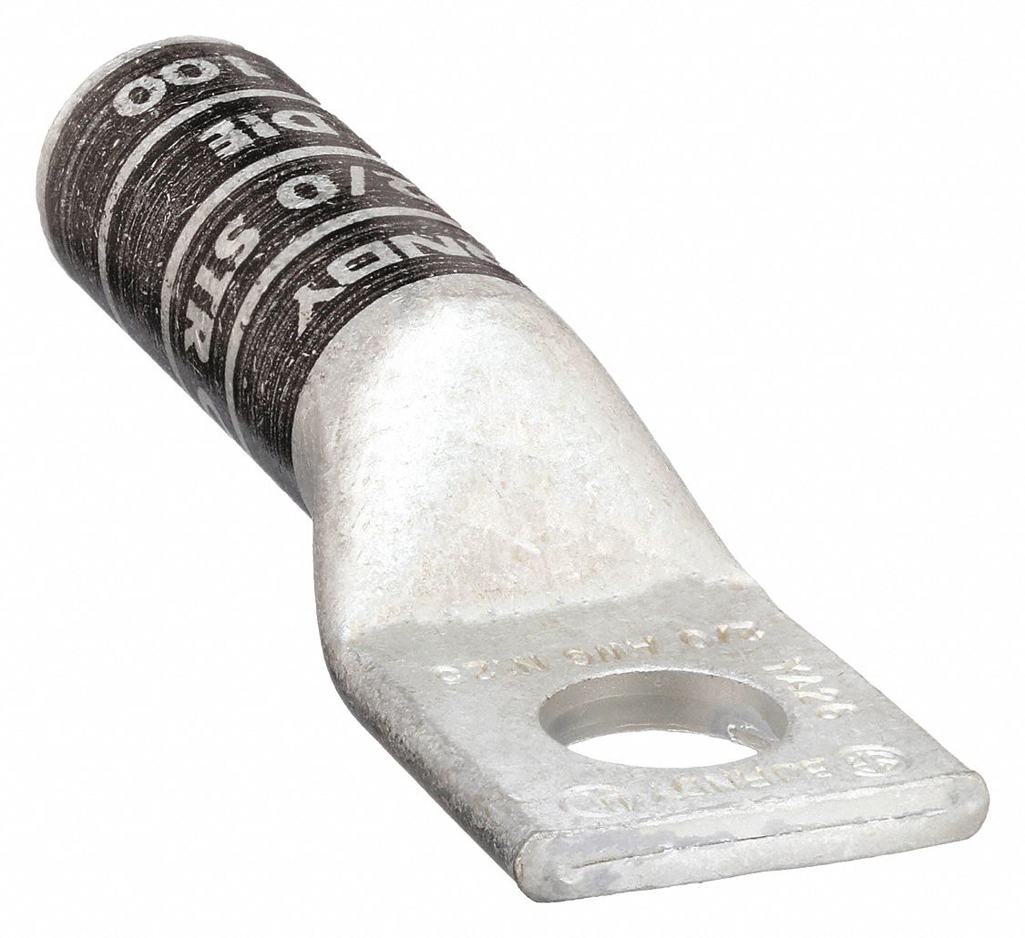 ONE-HOLE LUG COMPRESSION CONNECTOR, 2/0 AWG MAX WIRE SIZE, ⅜ IN STUD SIZE, HYLUG