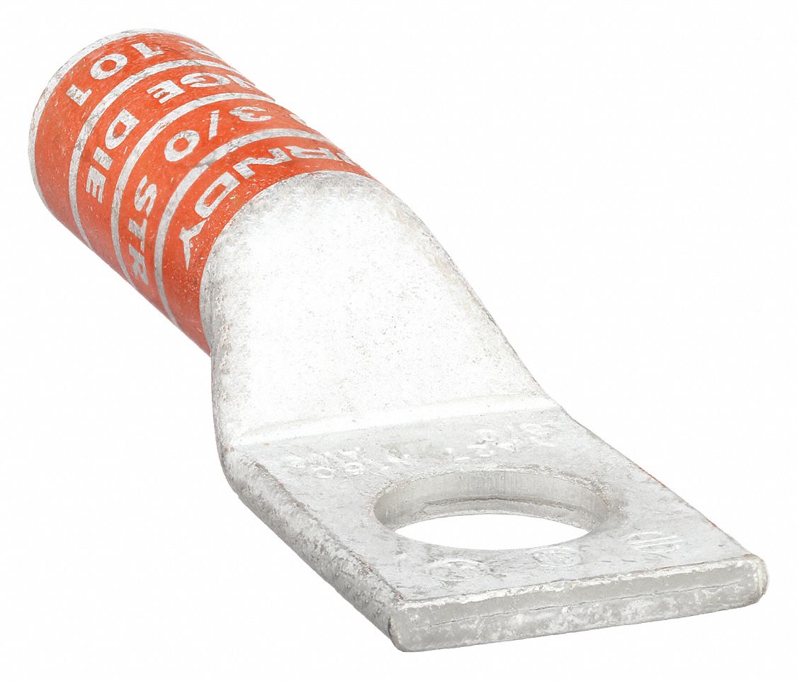 Compression Lug: For 3/0 AWG, Stranded Wire Type, 1/2 in Stud Size, Long, Copper