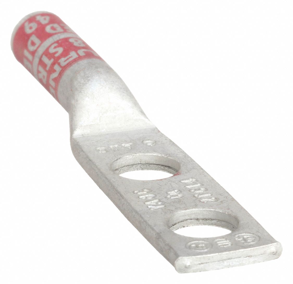 TWO-HOLE LUG COMPRESSION CONNECTOR, 8 AWG MAX WIRE SIZE, ¼ IN STUD SIZE