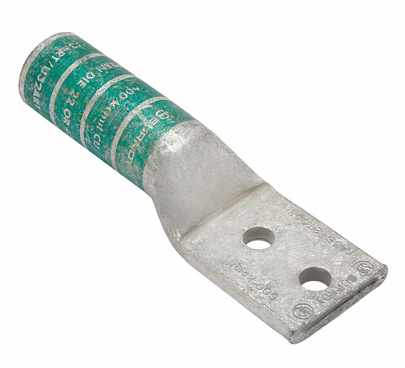 Compression Lug: For 600 kcmil, Stranded Wire, 3/8 in Stud Size, Long, Copper Barrel