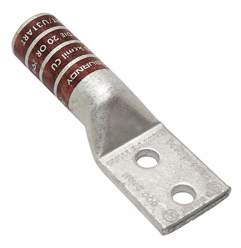 Compression Lug: For 500 kcmil, Stranded Wire, 3/8 in Stud Size, Long, Copper Barrel