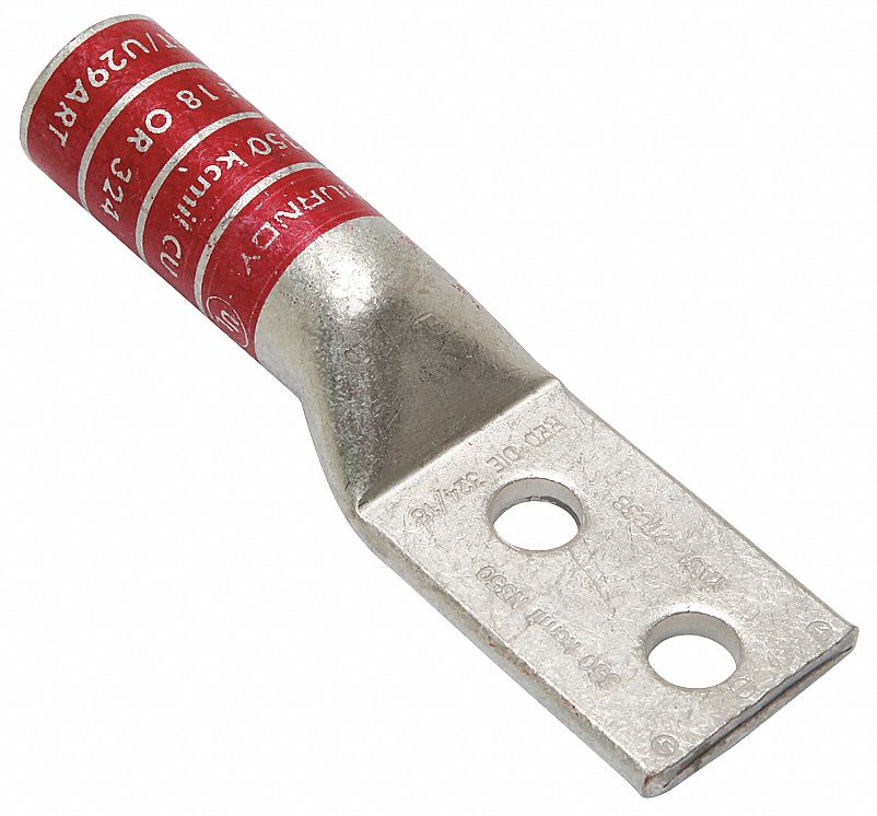 Compression Lug: For 350 kcmil, Stranded Wire, 3/8 in Stud Size, Long, Copper Barrel