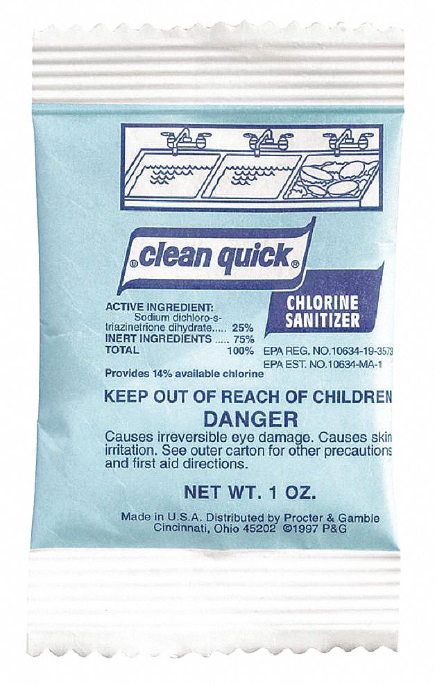 Sanitizer: Packet, 1 oz Container Size, Concentrated, Powder, Unscented, Quick®, 100 PK