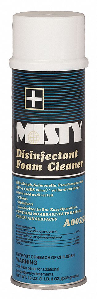 Disinfectant: Aerosol Spray Can, 19 oz Container Size, Ready to Use, Foam, Misty®, 12 PK