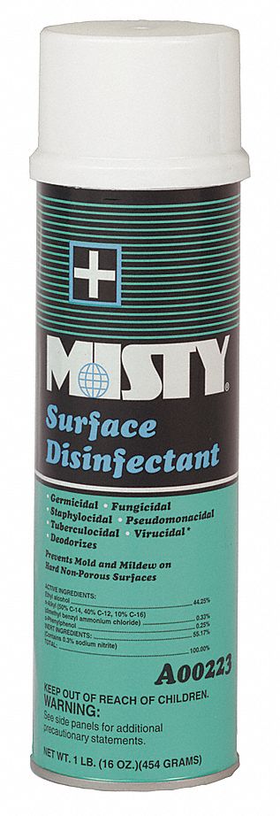 Disinfectant: Aerosol Spray Can, 16 oz Container Size, Ready to Use, Liquid, Misty®, 12 PK