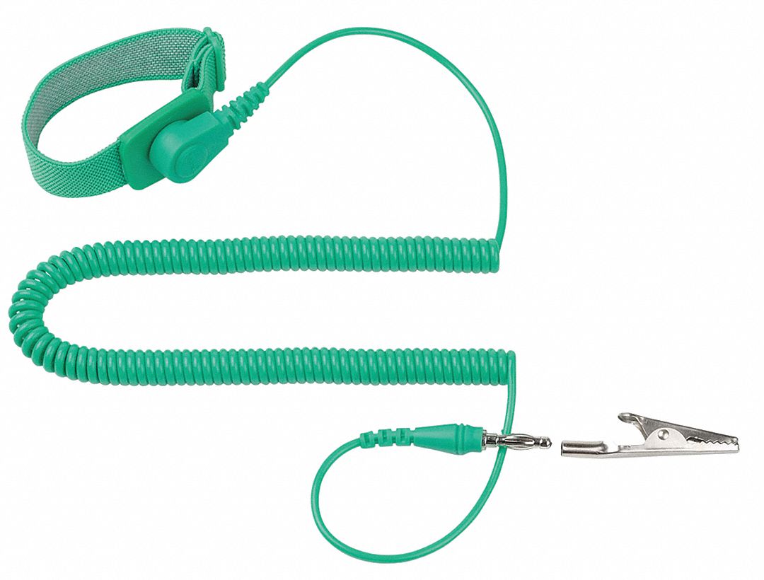 ESD WRIST STRAP,ADJUSTABLE,6 FT L,GREEN