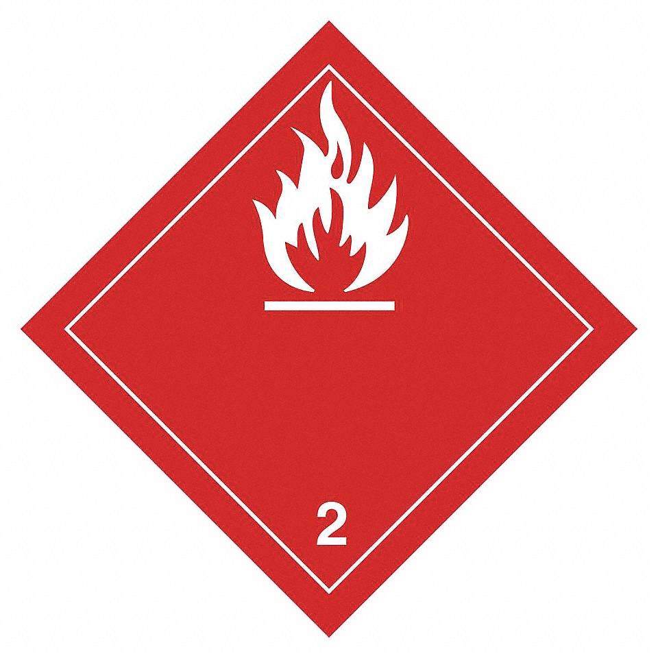 LABELS, CLS 2 DIV 1 FLAMMABLE GAS, WHITE AND BRIGHT RED, 4 X 4 IN, ADHESIVE COATED PAPER, 500/RL