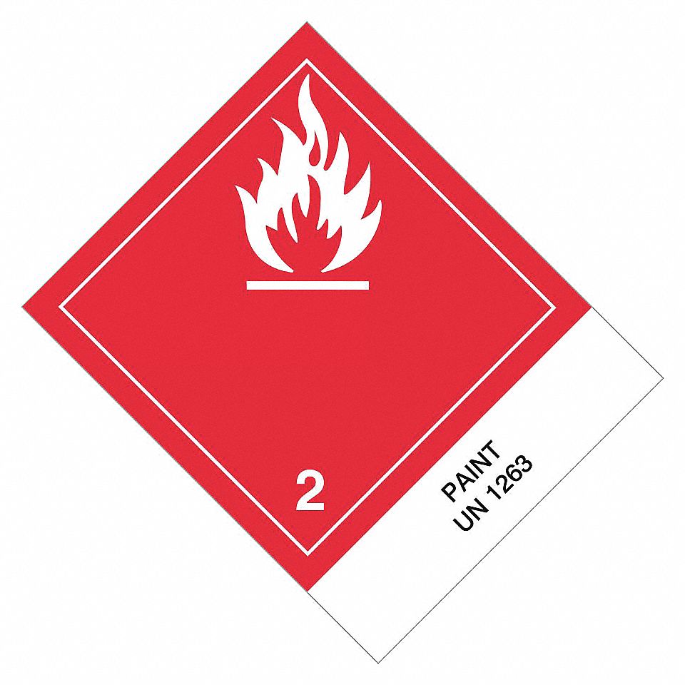 LABELS, CLS2 DIV1 UN1263, WHITE, RED AND BLACK, 5 X 4 IN, ADHESIVE COATED PAPER, 500/RL