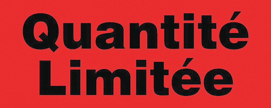 FRENCH LABELS, QUANTITE LIMITEE, RED AND BLACK, 5 X 2 IN, ADHESIVE COATED PAPER, 500/RL